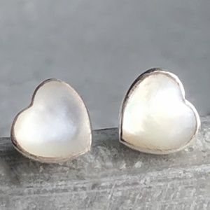 Mini 925 Sterling Silver Pearl Stud Heart Earrings